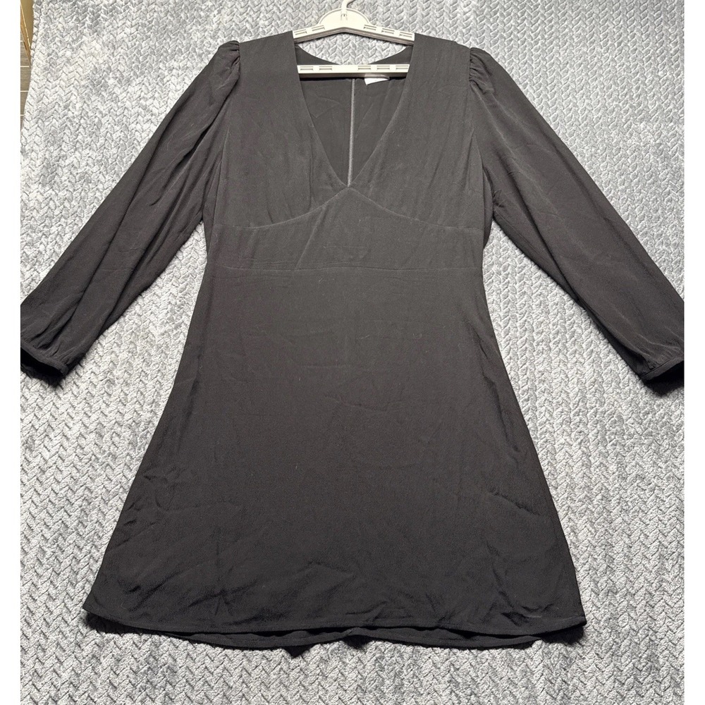Aritzia Sunday Best Mini Dress, Size 10 Black V-Neck Long Sleeve LBD Sexy